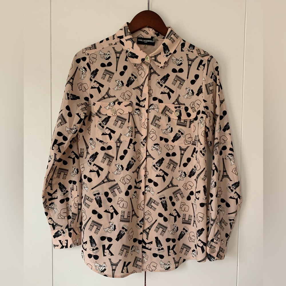 Karel Lagerfeld Paris & Cats Button Down Blouse
